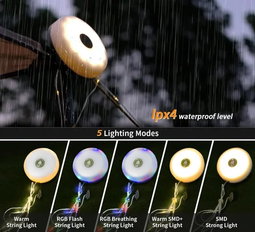 Miniatura 3 de Guirnalda de luces de camping, equipo esencial de campamento, luces de lámpara de 32.8 pies, impermeables, 4 en 1, cadena de luces para exteriores