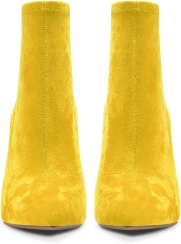 Miniatura 4 de Aachcol Botas al tobillo para mujer, tacón alto, punta puntiaguda, botas elásticas clásicas de 4 pulgadas