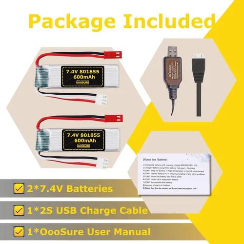 Miniatura 5 de Batería de 7.4V 600mAh 801855 compatible con WLtoys Toys XK A280 A160 A300 RC Airplane, P51 Mustang 4 canales 6G/3D sin escobillas 2.4G avión