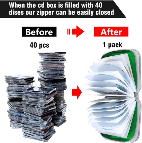 Miniatura 4 de Siveit Estuche para CD, Capacidad para 40 CD/DVD, Cartera Portadora de Estuches de Plástico Duro para Discos DVD, Carpeta de Almacenamiento