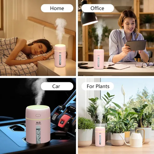 Miniatura 7 de Lisacool Humidificador pequeño, mini humidificador portátil para dormitorio, oficina, automóvil, viajes con luz nocturna, apagado automático, súper