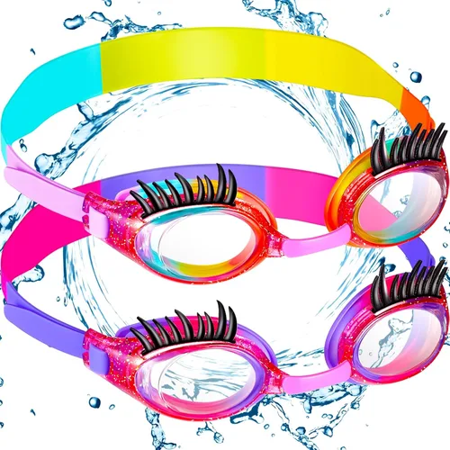 Miniatura 8 de Konohan Gafas de natación para niños, pestañas para niñas, divertidas gafas de natación sin fugas, antivaho y UV para extensiones de pestañas