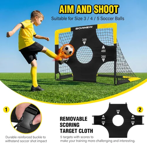 Miniatura 4 de Juego de objetivos de fútbol y balón de fútbol para niños, 6 x 4 pulgadas, 4 x 3 pies, red de fútbol portátil desplegable con objetivos de fútbol