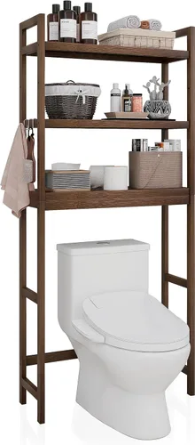 SMIBUY Estante de almacenamiento de baño, estante organizador de bambú sobre el inodoro, ahorro de espacio de inodoro independiente con estantes