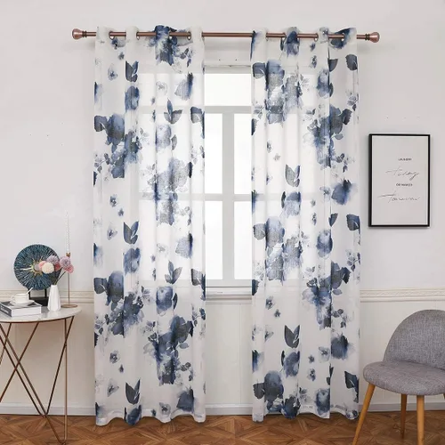 Miniatura 12 de Taisier Home Cortinas de oscurecimiento de habitación con ojales de 45 pulgadas, pintura de tinta tradicional china, hojas estilizadas y flores