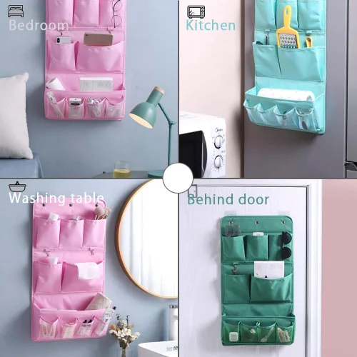 Miniatura 7 de Organizador colgante con bolsillos, bolsa de almacenamiento de pared y puerta con 3 ganchos adhesivos, organizador de almacenamiento colgante