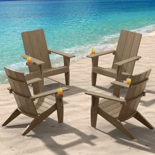 Miniatura 37 de MXIMU Silla Adirondack moderna resistente a la intemperie con portavasos, sillas de gran tamaño para hogueras Adorondic de plástico al aire libre