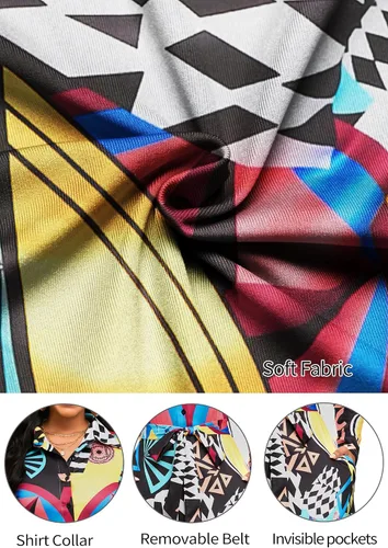 Miniatura 4 de Vestido maxi con estampado de manga larga con botones y cinturón para mujer