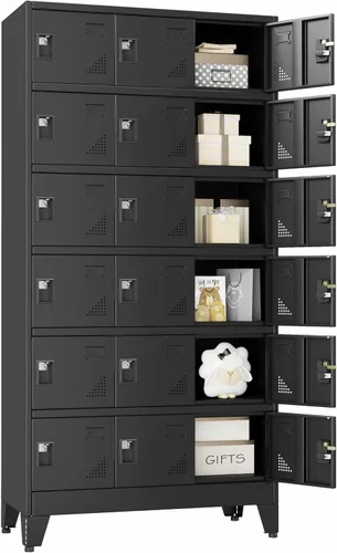 Miniatura 14 de PAOFIN - Armario de almacenamiento de casillero de metal de 24.4" de alto con 1 puerta, despensa con estantes, armario de almacenamiento con pie