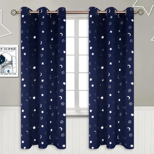 Miniatura 134 de BGment Cortinas opacas para dormitorio infantil, con aislamiento térmico, con ojales, estampado de estrellas plateadas, cortinas para oscurecer