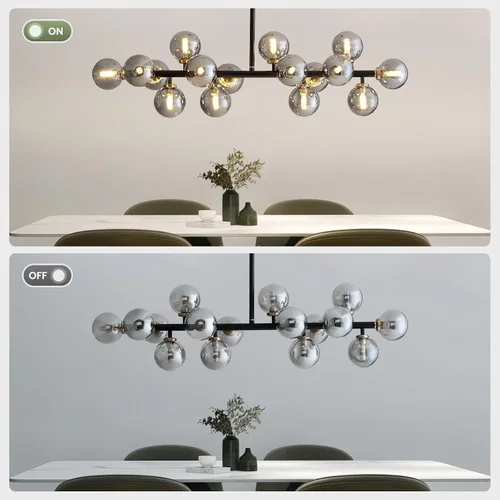 Miniatura 7 de 16 Luces Araña Moderna de Mediados de Siglo Negro Araña Lineal Accesorios de Iluminación Globo de Vidrio Luz Colgante Sputnik para Comedor Isla