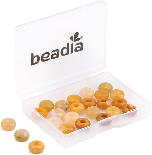 Miniatura 15 de BEADIA Cuentas de jade amarillo natural rondelle con orificio grande (5.5mm) cuentas sueltas semipreciosas para hacer joyas 0.55x0.295 pulgadas 12