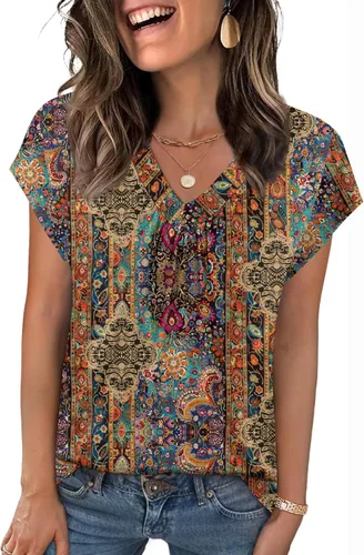 Miniatura 17 de Zeagoo Camisetas de manga corta con cuello en V para mujer, ropa de negocios, ropa de trabajo, ropa de moda