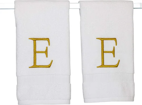 Miniatura 237 de Toalla de mano con inicial beige para baño, toalla bordada decorativa de calidad de hotel de lujo con monograma para tocador, spa, certificado
