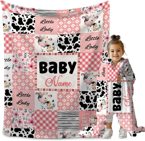 Miniatura 44 de Manta personalizada de bosque azul para niños y niñas, manta personalizada de animales salvajes, regalos para bebé, vaca, guardería, mantas