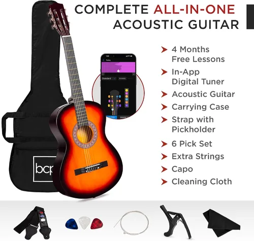 Miniatura 3 de Best Choice Products Kit de Iniciación de Guitarra Acústica de Madera Completa para Principiantes de 38 Pulgadas con Funda de Transporte, 6 Púas