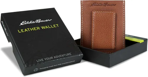 Miniatura 7 de Eddie Bauer Men's Rugged Leather Bifold Wallet Money Clip RFID Protection ID Window Genuine Leather EDC