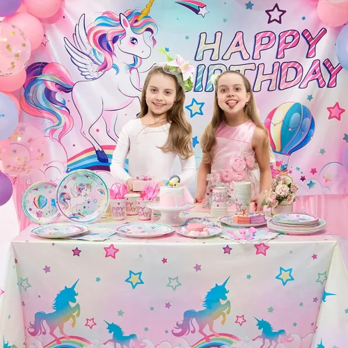 Miniatura 7 de WERNNSAI 2 manteles de unicornio – Decoración de cumpleaños de unicornio, mantel de arco iris, decoración de mesa de arco iris para niños y niñas