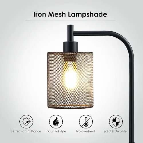 Miniatura 8 de Lámpara de pie industrial BoostArea, lámpara de pie con pantalla de malla de hierro colgante, bombilla LED de 6 W, lámpara de pie de granja metálica