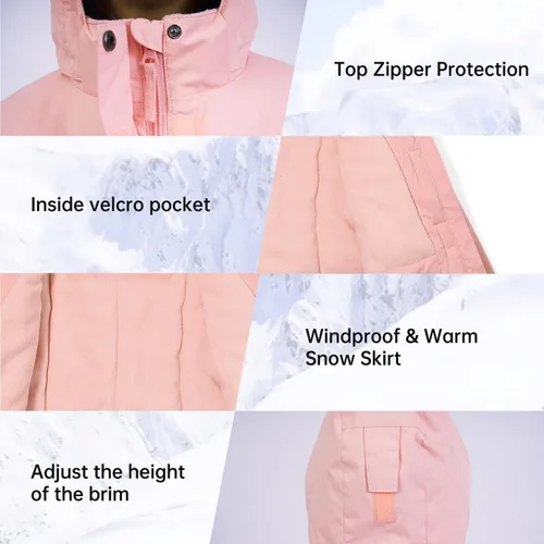 Miniatura 30 de Chaqueta de esquí impermeable para niñas, chaqueta de snowboard para exteriores, resistente al viento, con forro polar, abrigo de nieve cálido