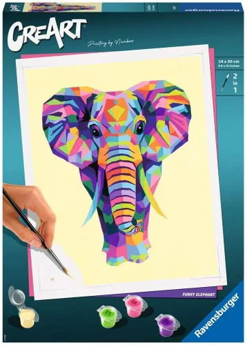Ravensburger CreArt Funky Elephant - Pintura por números para adultos de 12 años en adelante, juego de pintura de artes y manualidades, accesorios
