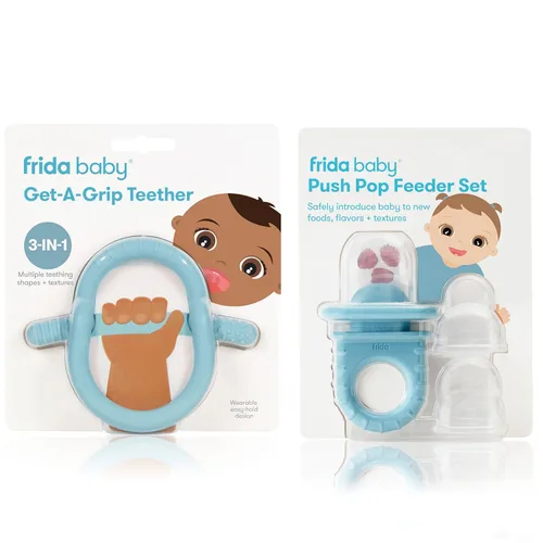 Frida Baby Comedero Push Pop, alimentador de frutas para bebés + juguete de dentición Get-A-Grip | Chupete de Comida de Silicona 100% Grado