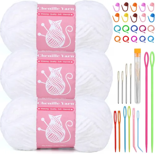 Miniatura 21 de LUNARM Hilo de terciopelo de felpilla para tejer a ganchillo, paquete de 3 unidades de 3.5 onzas / 3.5 onzas / 3.5 onzas para ganchillo y tejido