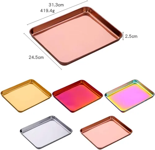 Miniatura 7 de Bandeja de acero inoxidable para mesa de café, plato de barbacoa, postre, plato de frutas, bandejas de desayuno, accesorios de cocina, oro rosa