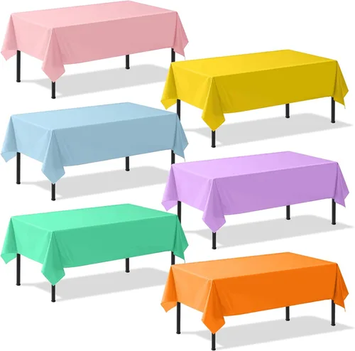 Miniatura 8 de Paquete de 3 manteles de plástico desechables de 54 x 108 pulgadas, color morado claro, azul claro, rosa claro, para mesas de 6 a 8 pies, fiestas