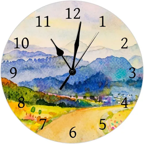 Miniatura 10 de Reloj de pared de acuarela de color morado y gris con lunares y formas, reloj de pared de PVC, funciona con pilas, silencioso, sin tictac, 12