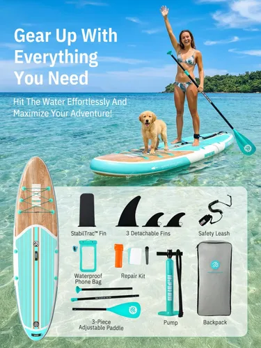 Miniatura 6 de Niphean Tabla de remo inflable con accesorios de SUP, cubierta de EVA antideslizante, tablas de remo inflables de 10 pies 6 pulgadas para adultos