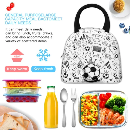 Miniatura 7 de Fiambrera de fútbol con bola portátil aislada, bolsas de almuerzo reutilizables para niños, niñas, hombres, mujeres, escuela, trabajo, oficina