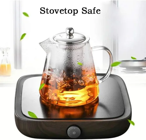 Miniatura 2 de Tetera de vidrio con infusor Tetera de 32 oz/43 oz Hervidor de té seguro para estufa Juego de tetera para té floreciente y de hojas sueltas