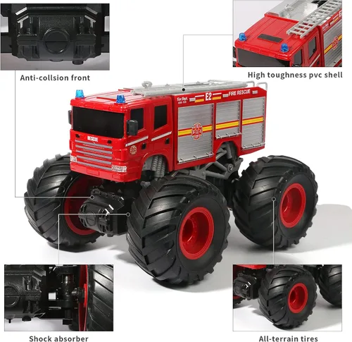 Miniatura 3 de Camión de Bomberos de Control Remoto Camión Monstruo Juguete, Camión de Bomberos RC 1/18, Camión de Carreras RC de Pasatiempo Todo Terreno de 2.4GHz
