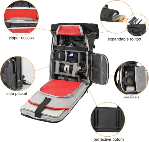 Miniatura 4 de Mochila impermeable para cámara Besnfoto con compartimento para laptop para fotógrafo DSLR SLR sin espejo y cubierta para la lluvia Negro