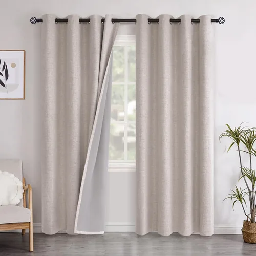 Miniatura 88 de YoungsTex - Cortinas opacas de lino para dormitorio, oscurecimiento de la habitación, cortinas con textura de lino, paneles con aislamiento térmico