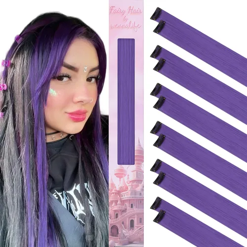 Miniatura 46 de Wennalife 12 piezas de extensiones de cabello azul con clip, extensiones de cabello con clip de colores para niños, pinzas de cabello arcoíris