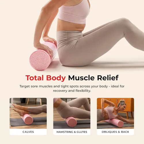 Miniatura 3 de Sunny Health & Fitness Rodillo de espuma de alta densidad de 12" a 36", para estiramiento y recuperación muscular - Negro, azul, rosa Rosado