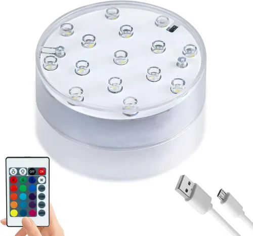 Miniatura 8 de LARDUX Base de luz LED recargable con control remoto, pantalla LED redonda de 4 pulgadas, pedestal, luz multicolor para jarrón, arte de cristal