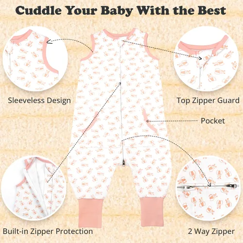 Miniatura 4 de Sacos de dormir para niños de 12 a 24 meses, 1 paquete de manta para bebé con pies, sacos de dormir transpirables sin mangas para bebés niños y niñas