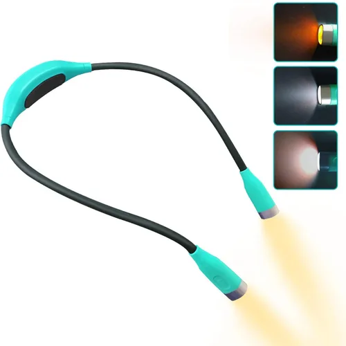 Miniatura 8 de Luz de lectura para el cuello, luz de libro para leer en la cama, luz de lectura LED con 3 colores, 3 niveles de brillo, lámpara de lectura manos