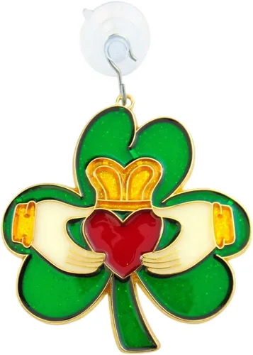 Atrapasoles del día de San Patricio Claddagh trébol irlandés adorno para ventana de decoración