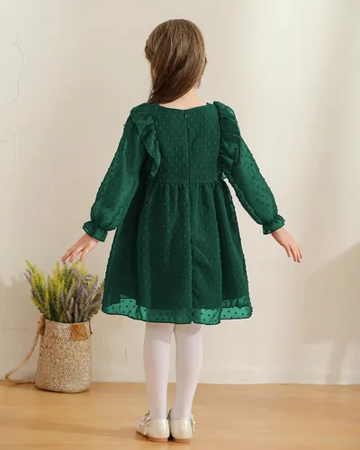 Miniatura 4 de Vestidos de verano para niñas pequeñas, con volantes, sin mangas, con lunares suizos, vestido de fiesta sólido para 18M-6 años