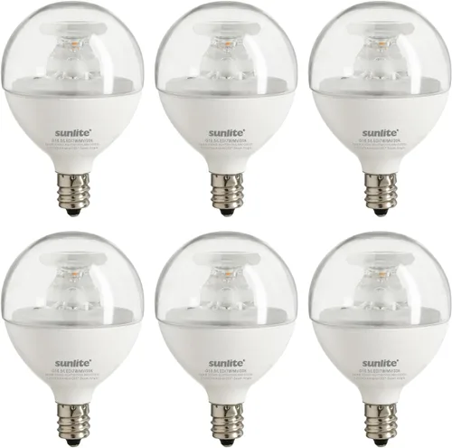 Sunlite Bombilla LED G16.5, 5 vatios (equivalente a 40 W), 350 lúmenes, 90 CRI, base de candelabro (E12), acabado transparente, regulable,
