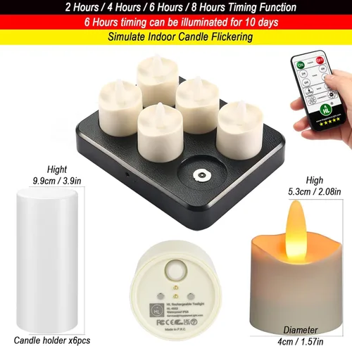 Miniatura 2 de HL Velas sin llama con temporizador remoto, más de 100 horas recargables, impermeables, funciona con pilas, con base de carga, velas flotantes