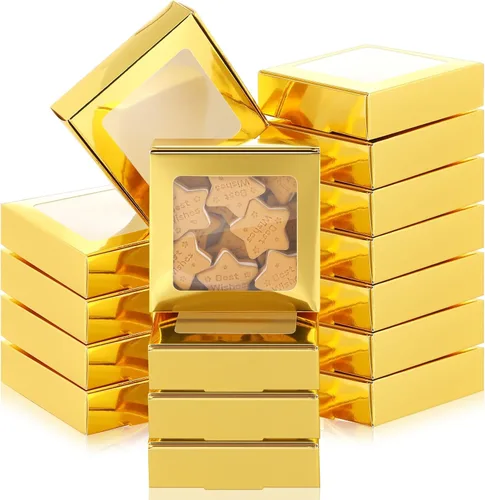 Miniatura 14 de Zonon 30 cajas de papel kraft con ventana de 4.13 x 4.13 x 1.18 pulgadas, embalaje de dulces, cajas de regalo pequeñas, soporte para jabón, mini