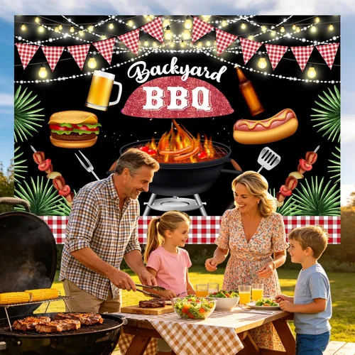 Miniatura 8 de Telón de fondo de picnic de verano de 5 x 3 pies, decoración de fiesta de barbacoa, fondo de fotos, día de la familia del amigo, al aire libre