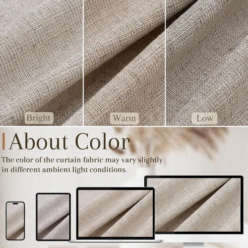 Miniatura 7 de Juego de 2 paneles de cortinas de ventana de cocina beige de 24 pulgadas de largo, con textura de lino, plisadas, filtrantes de luz, semi pequeñas