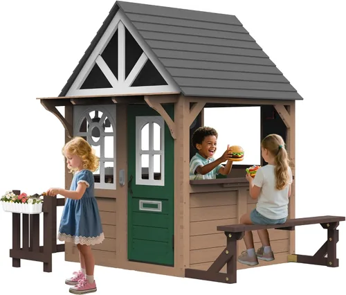 Miniatura 9 de Seizeen Casa de Juegos para Niños al Aire Libre, Casa de Juegos Moderna de Madera de Abeto, Casa de Juegos Tipo Cabaña para Interiores y Exteriores