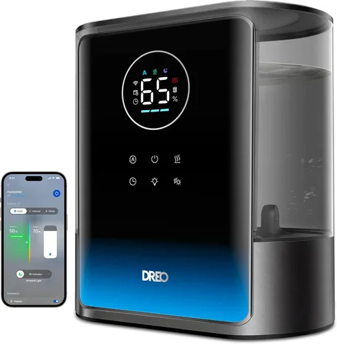 Dreo Humidificadores Inteligentes de 8L para Dormitorio 600 pies², 80H de Funcionamiento Humidificador de Vapor Cálido y Frío Extragrande para